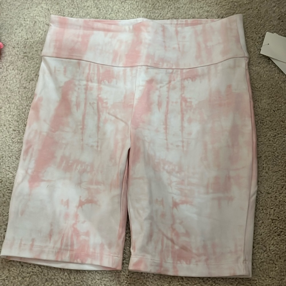 Pink and white biker shorts
